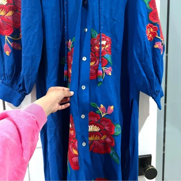 FINAL PRICE NEW NWT FARM Rio Flowerful Rio Embroidery Linen Kaftan Midi Dress - Picture 4 of 13